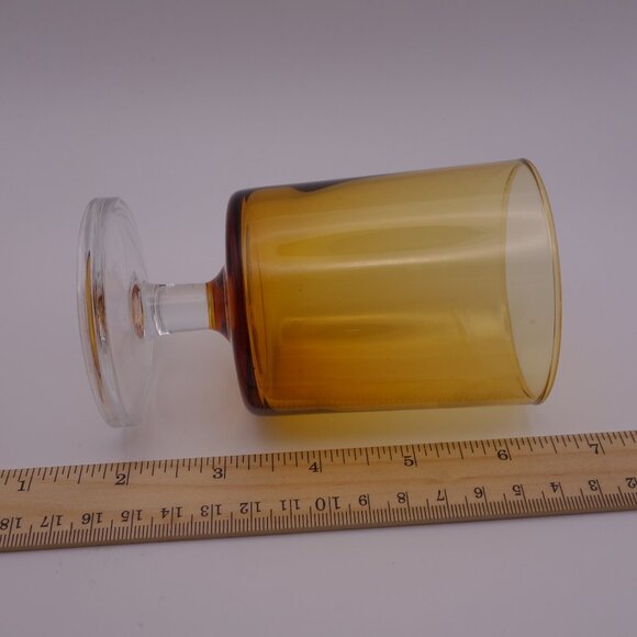 France Yellow Orange Glass with Thick Circular Stem - Picture 6 of 9